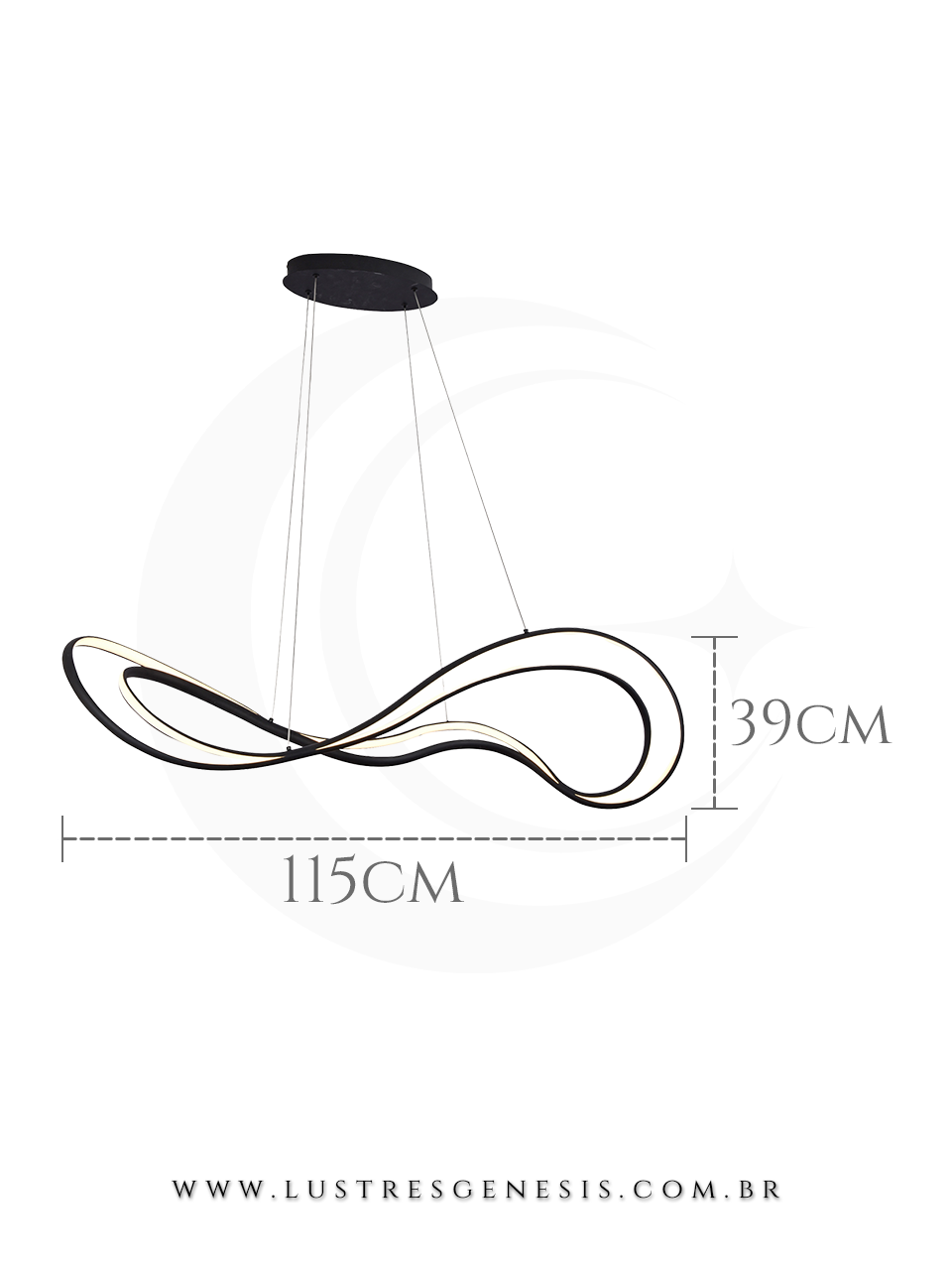 Lustre Pendente de LED Moderno 115cm Preto Lustres Genesis loja online de Lustres e Ilumina&ccedil;&atilde;o Decorativa
